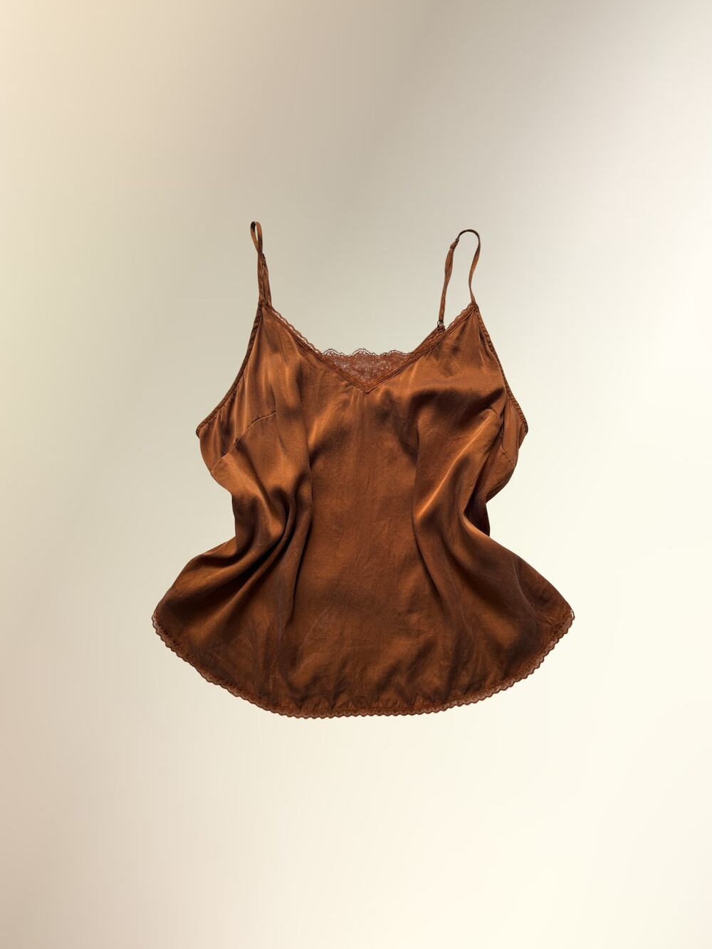 Anthropologie Rust Copper Silk Lace Trim V Neck Cami Camisole Women's 1X